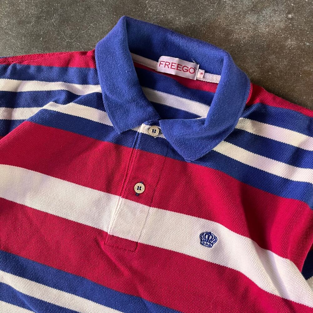 Y2K freego red/blue/white striped college frat crown polo shirt size 5